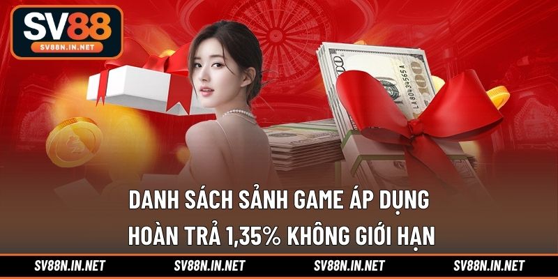 Danh sách sảnh game áp dụng hoàn trả 1,35% không giới hạn